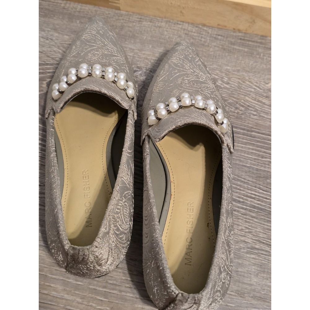 Marc Fisher Silver Gray Floral Brocade Velvet Loafers Beaded Size 5M Moto Boho - Picture 3 of 10